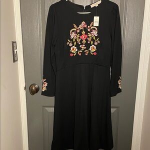 NWT LOFT Embroidered Black Dress with Colorful Floral Embroidery - size 4